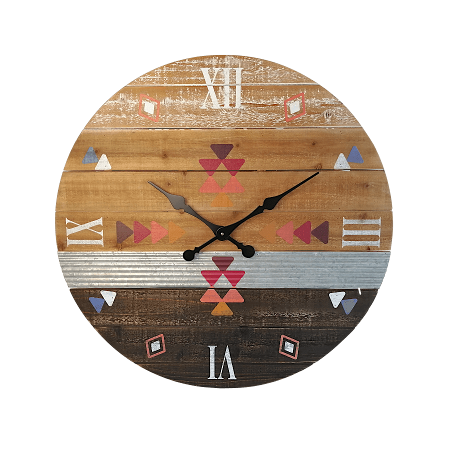 Horloge murale bois et métal style Navajo D76 cm