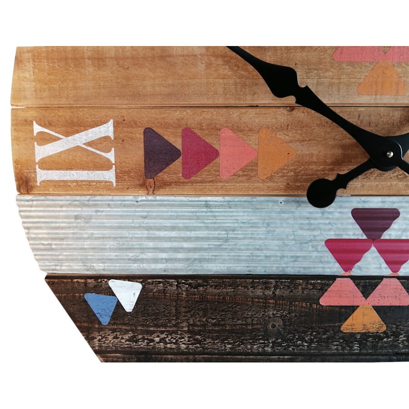Horloge murale bois et métal style Navajo D76 cm