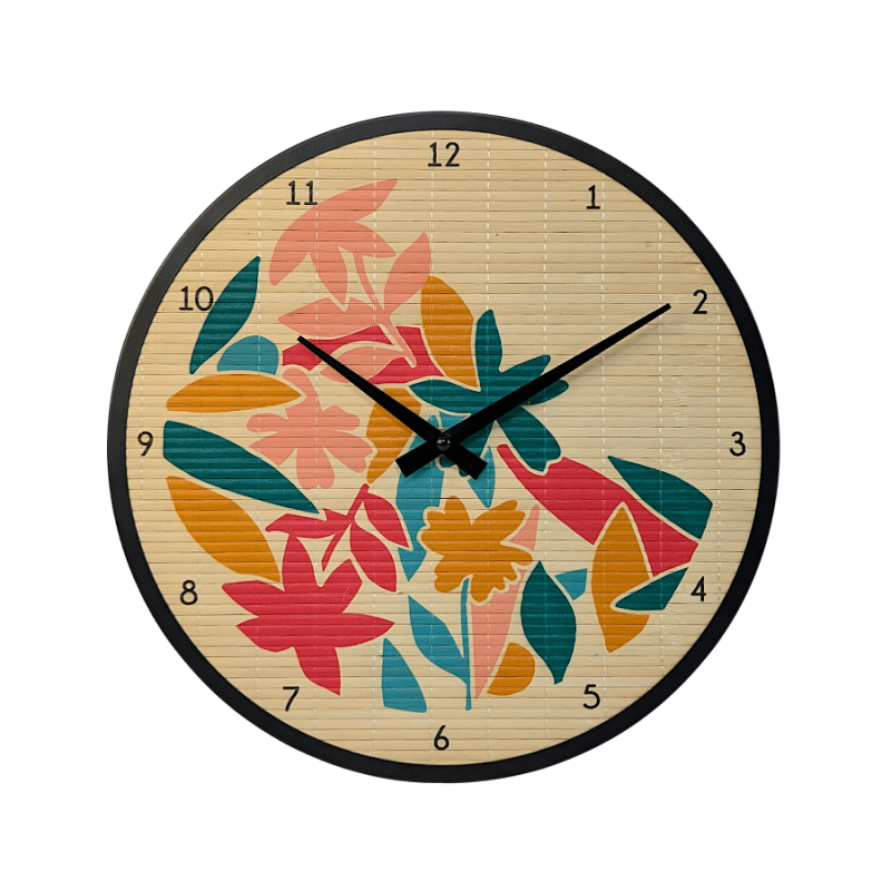 Horloge murale bambou motifs tropicaux D35 cm