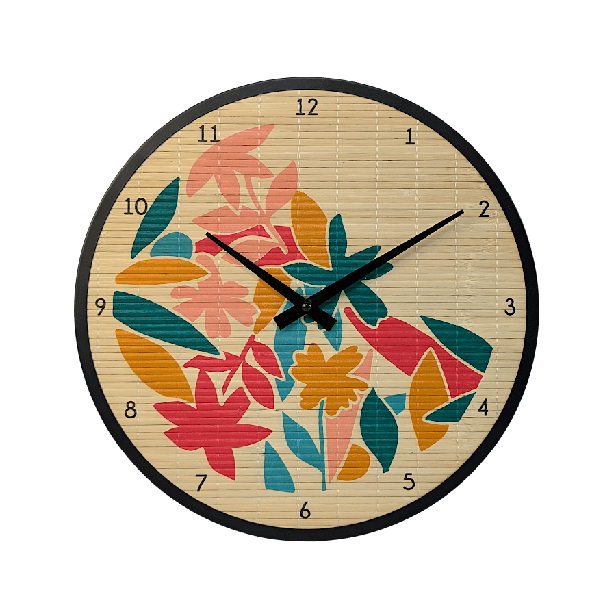 Horloge murale bambou motifs tropicaux D35 cm