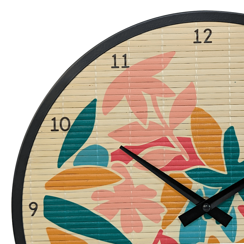 Horloge murale bambou motifs tropicaux D35 cm