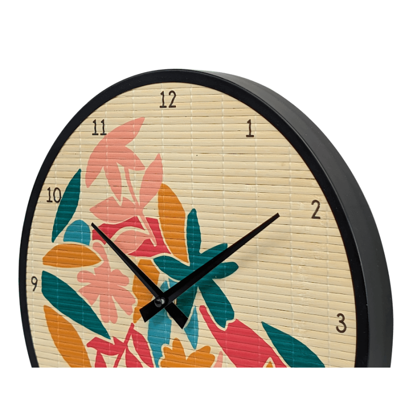 Horloge murale bambou motifs tropicaux D35 cm