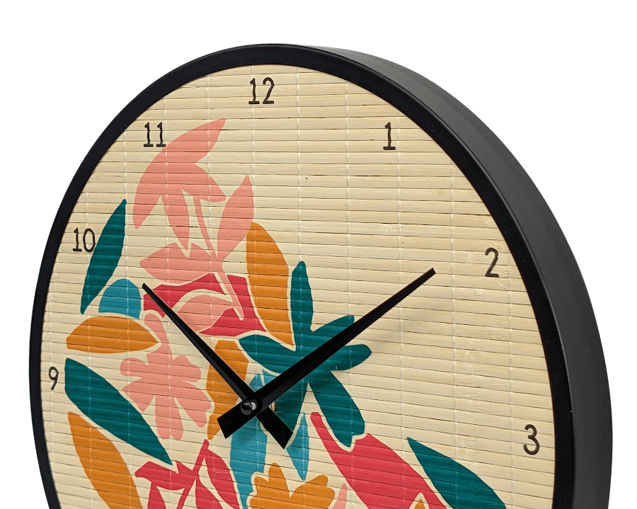 Horloge murale bambou motifs tropicaux D35 cm
