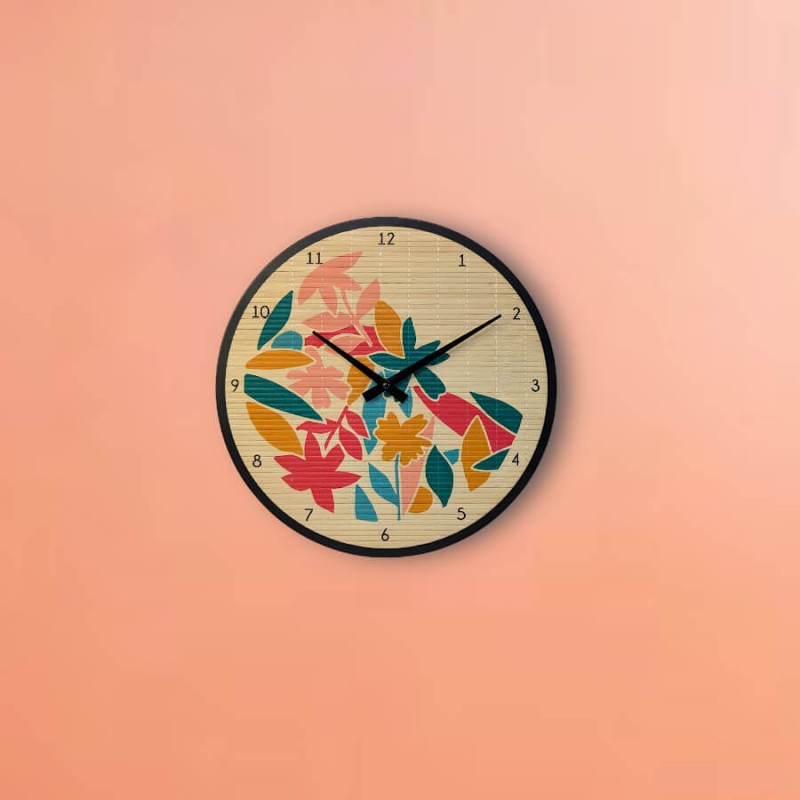 Horloge murale bambou motifs tropicaux D35 cm