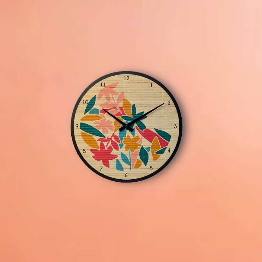 Horloge murale bambou motifs tropicaux D35 cm