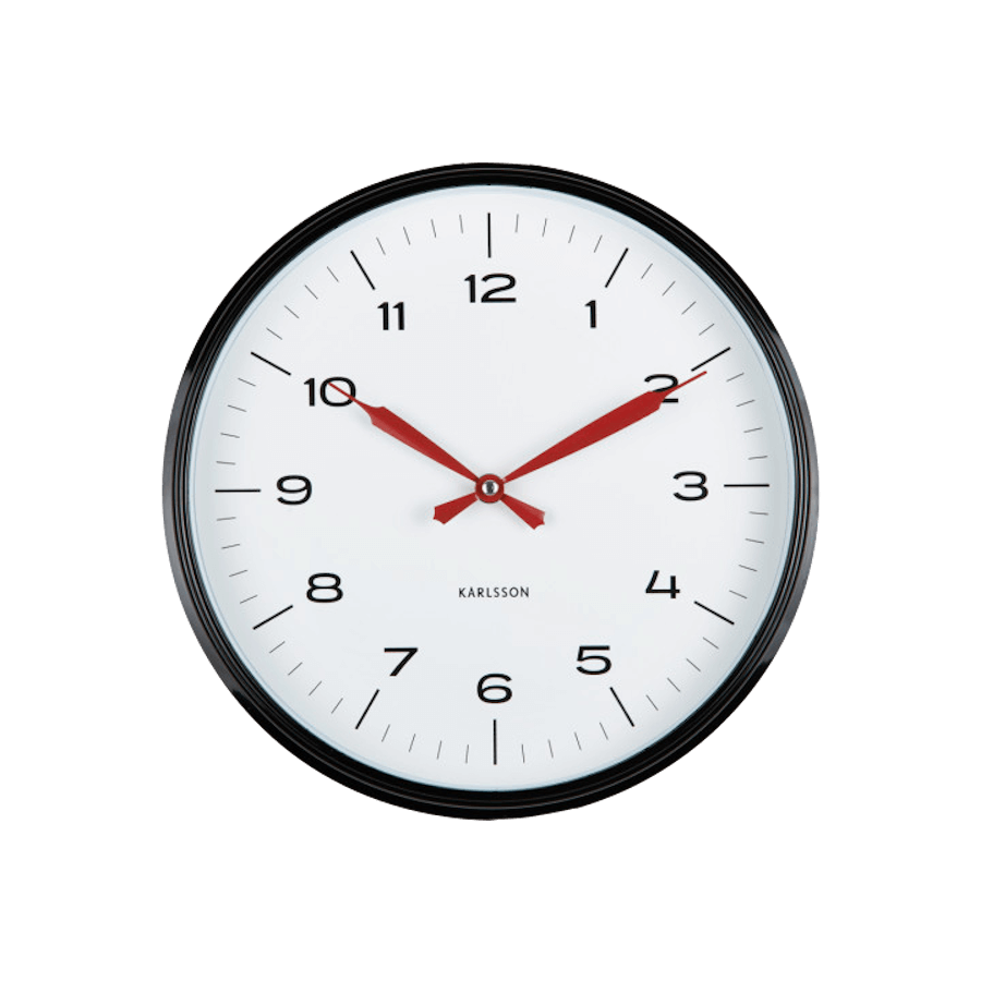 Horloge murale noir blanc rouge D30 cm