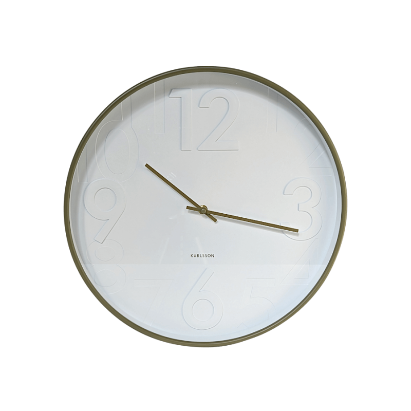 Horloge murale blanche et vert olive D40 cm