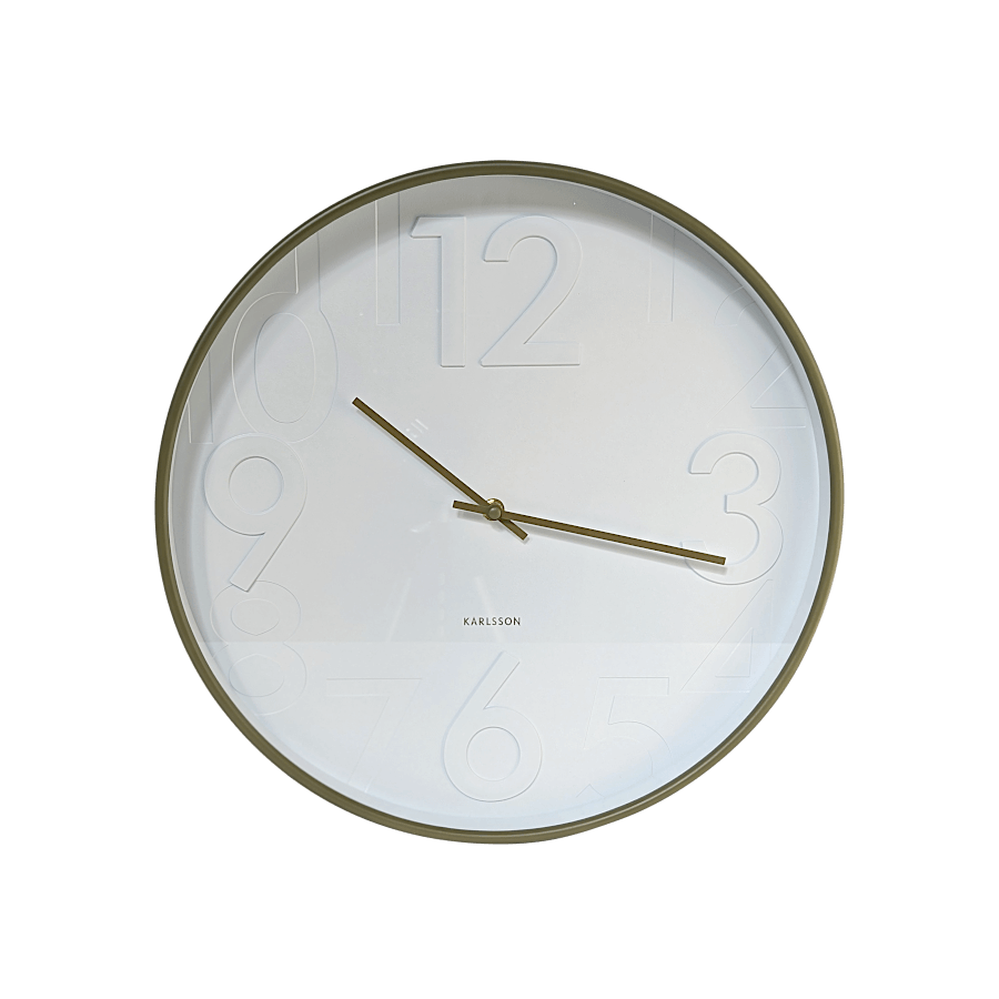 Horloge murale blanche et vert olive D40 cm