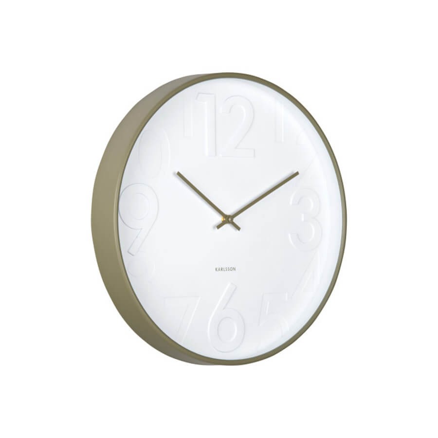 Horloge murale blanche et vert olive D40 cm