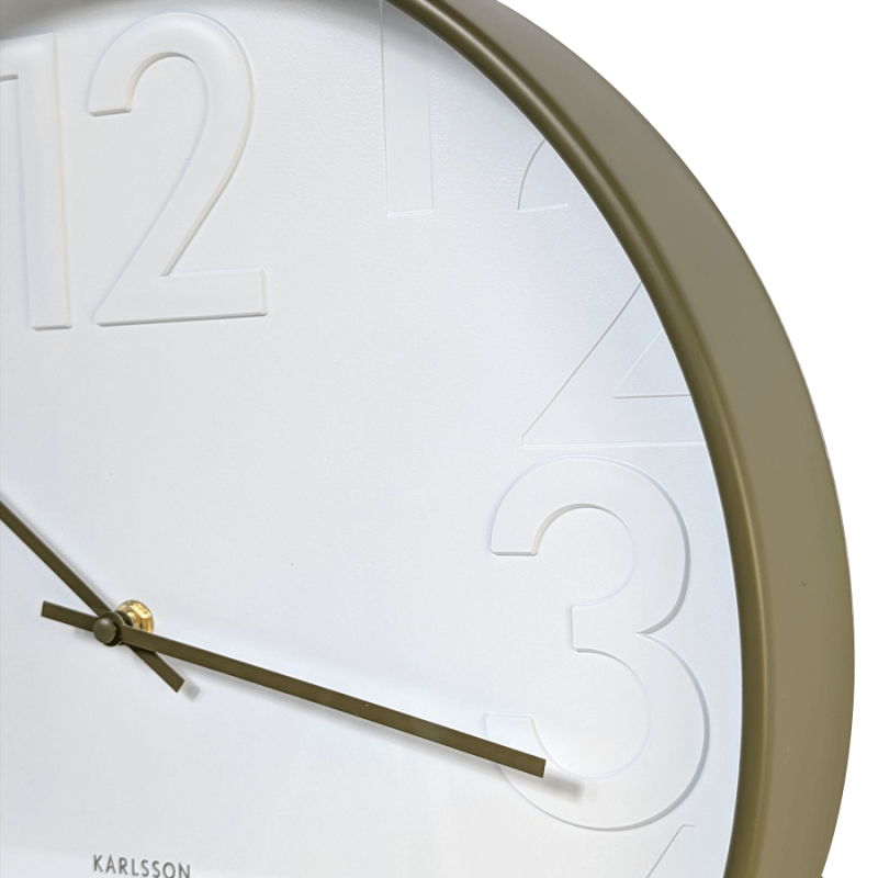 Horloge murale blanche et vert olive D40 cm
