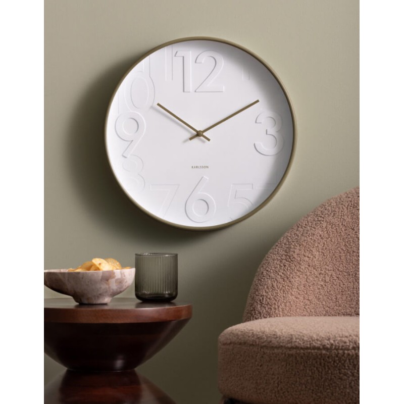 Horloge murale blanche et vert olive D40 cm