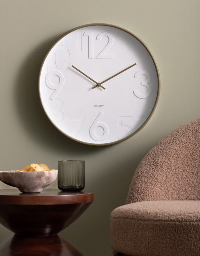 Horloge murale blanche et vert olive D40 cm