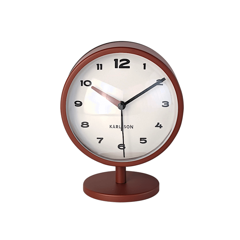 Réveil-matin métal rouge ocre H14 cm