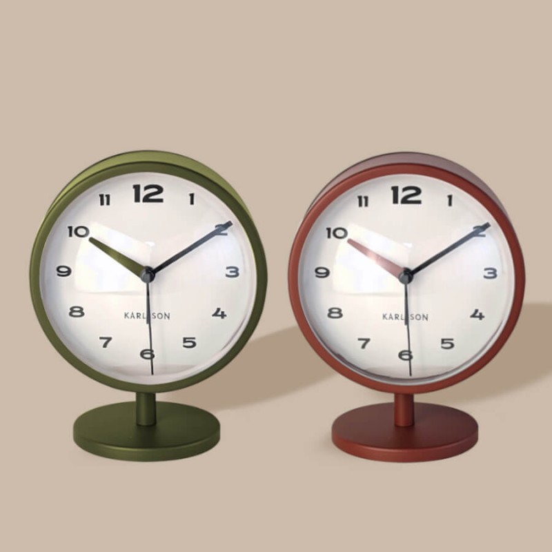 Réveil-matin métal rouge ocre H14 cm