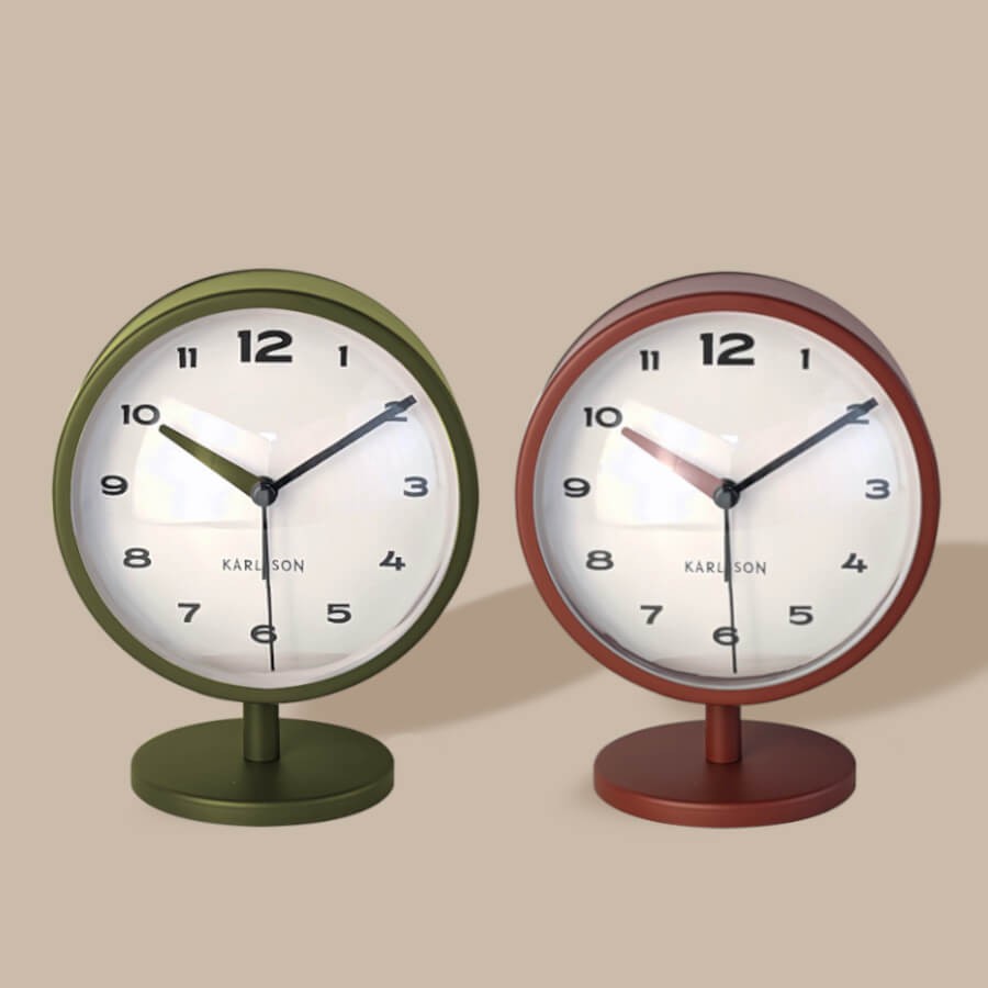 Réveil-matin métal rouge ocre H14 cm