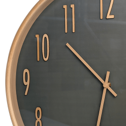 Horloge murale cadran vert forêt et bois naturel D40 cm