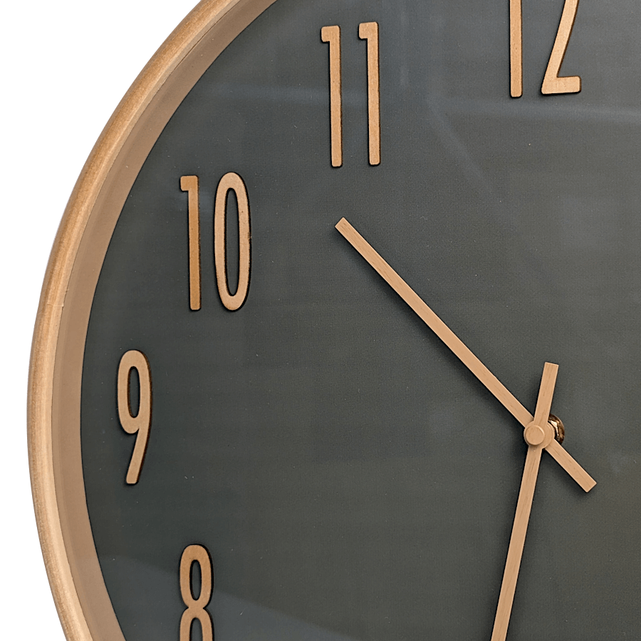 Horloge murale cadran vert forêt et bois naturel D40 cm