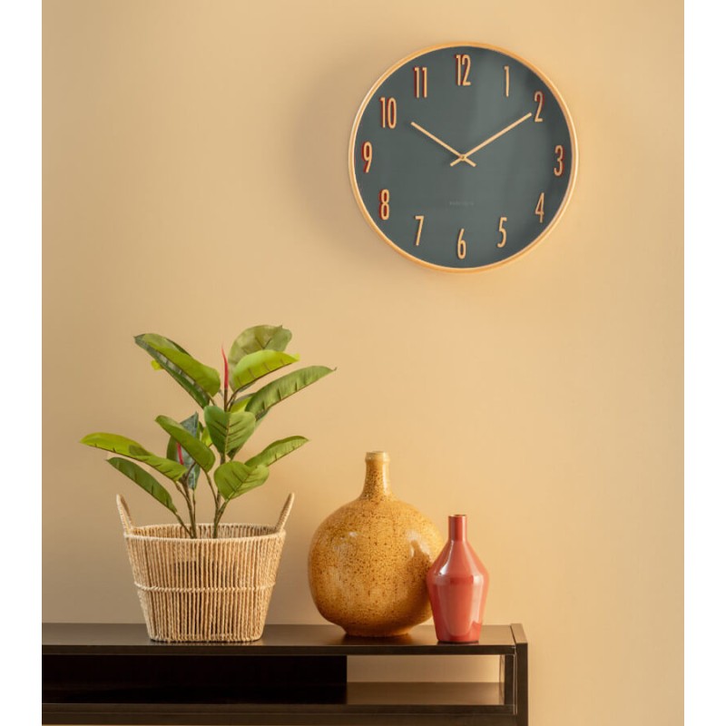 Horloge murale cadran vert forêt et bois naturel D40 cm