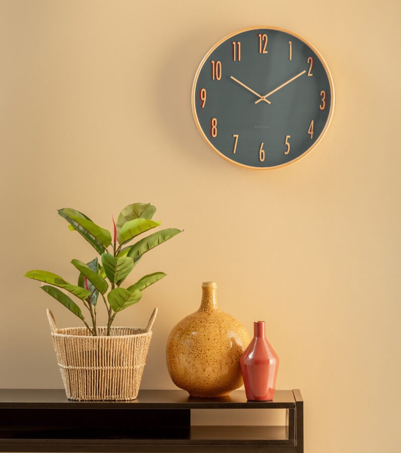 Horloge murale cadran vert forêt et bois naturel D40 cm