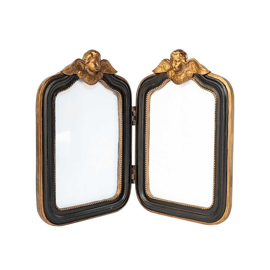 Double porte-photos Anges Baroques en résine noir et or