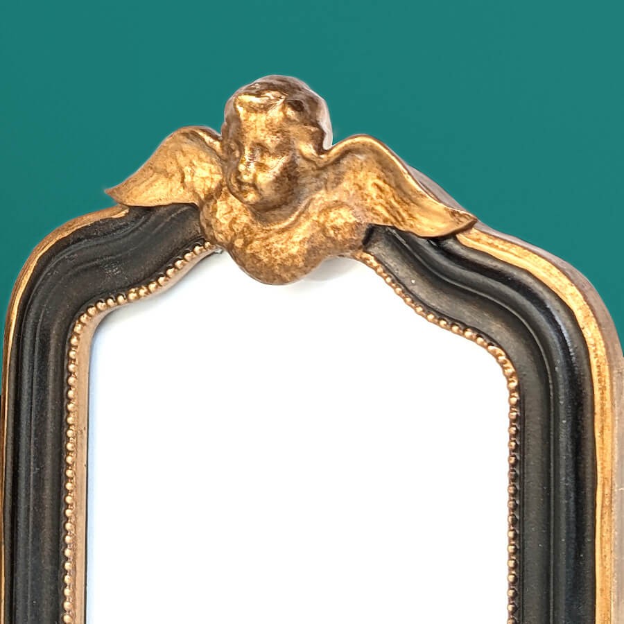 Double porte-photos Anges Baroques en résine noir et or