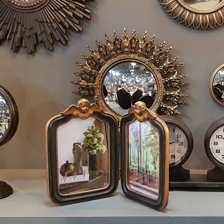 Double porte-photos Anges Baroques en résine noir et or