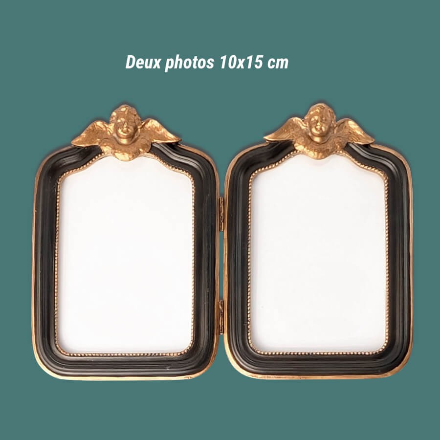 Double porte-photos Anges Baroques en résine noir et or