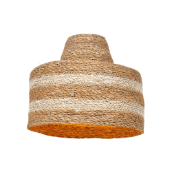 Suspension paille naturelle rayures blanches D30cm | Deco-Delight.com