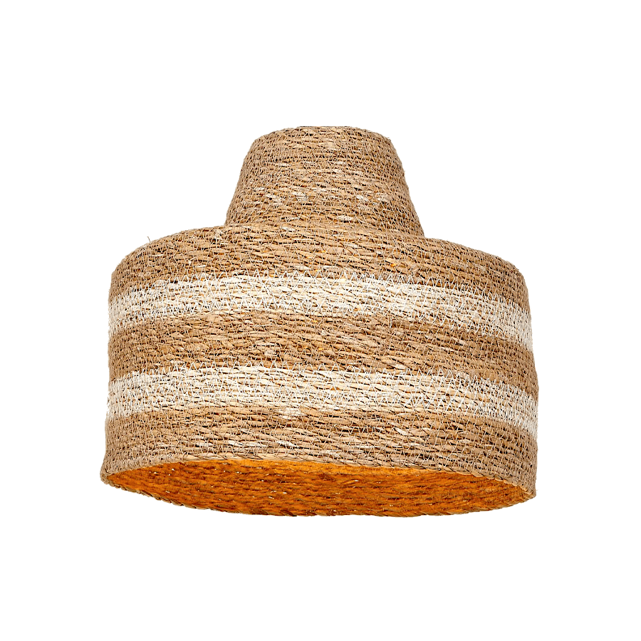 Suspension paille naturelle rayures blanches D30cm | Deco-Delight.com