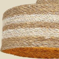 Suspension paille naturelle rayures blanches D30cm | Deco-Delight.com