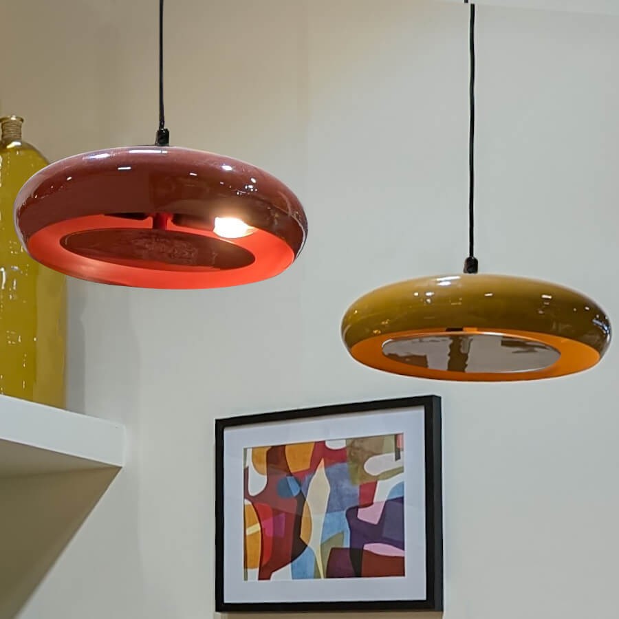 Suspension métal Rétro Moderne Rouge brique D38cm | Deco-Delight.com