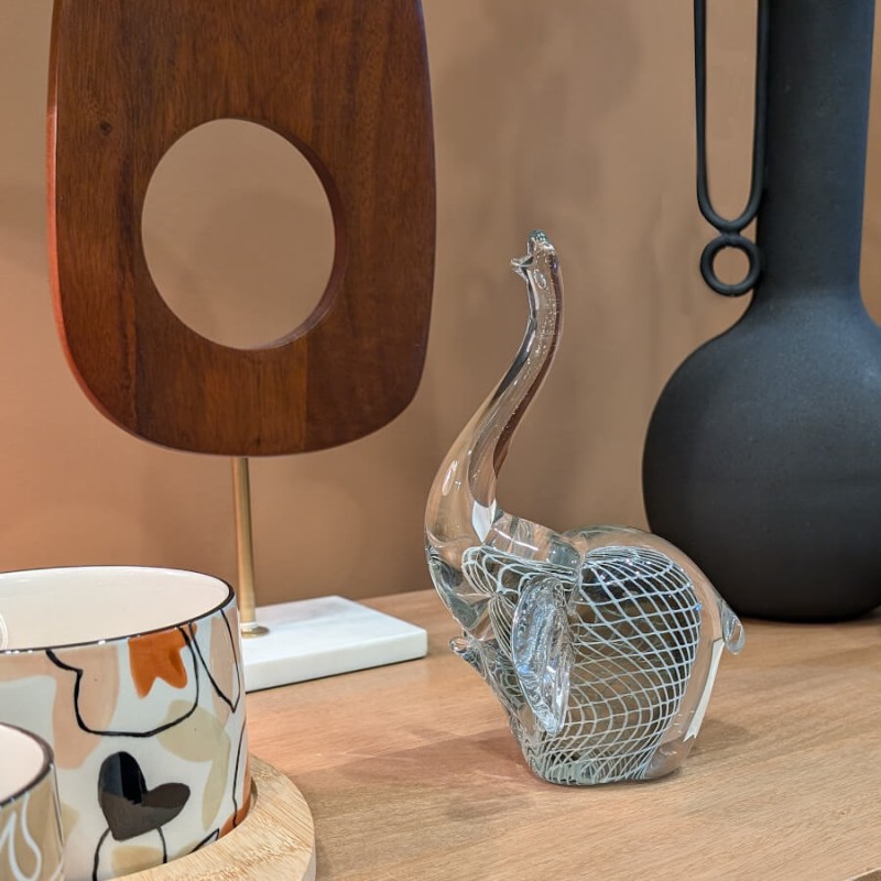 Statuette sulfure Éléphant en verre - 21 cm | Deco-Delight.com