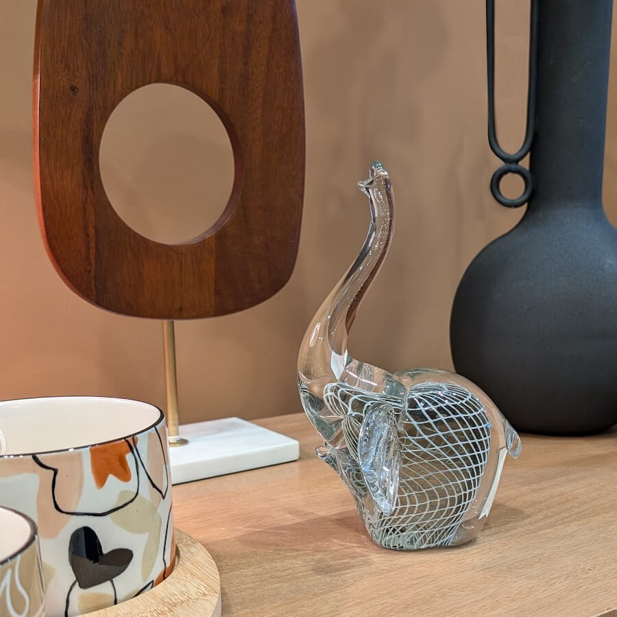Statuette sulfure Éléphant en verre - 21 cm | Deco-Delight.com