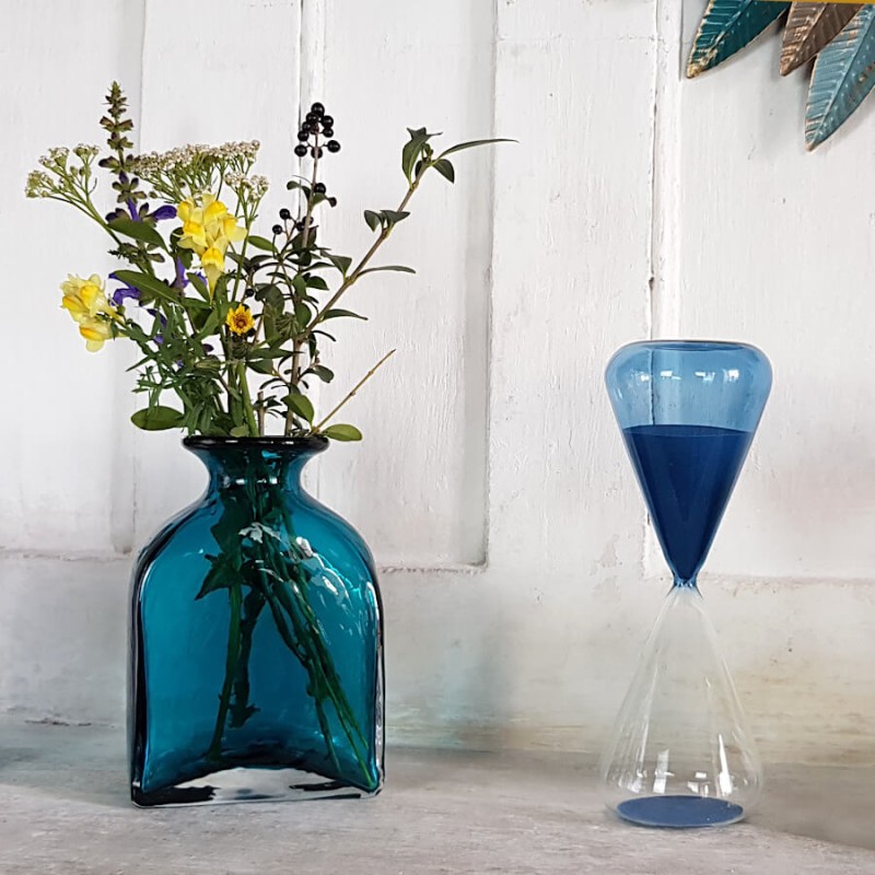 Sablier bleu foncé en verre  | Deco-Delight.com