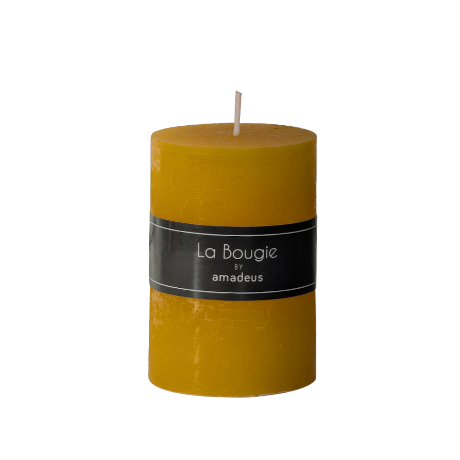 Bougie pilier Jaune safran H10 cm 48 heures | Deco-Delight.com