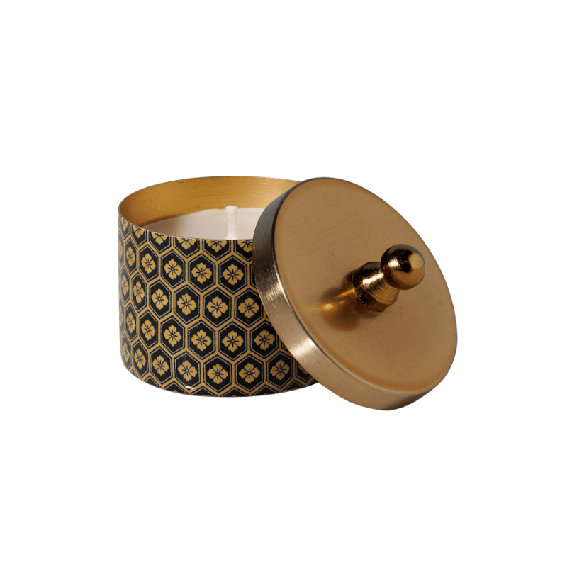 Bougie parfumée dans pot en métal motif Art déco | Deco-Delight.com