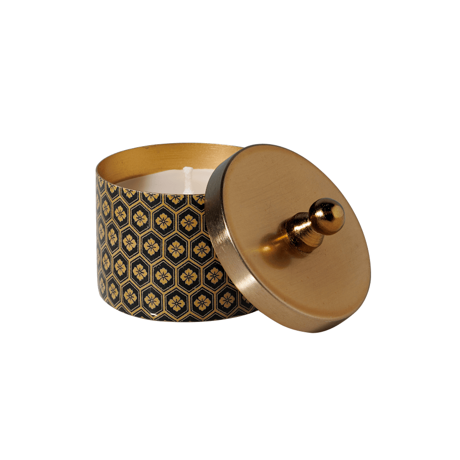 Bougie parfumée dans pot en métal motif Art déco | Deco-Delight.com