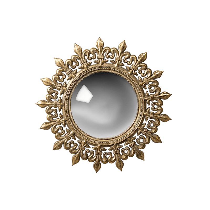 Miroir convexe Soleil en résine dorée patinée D34cm | Deco-Delight.com
