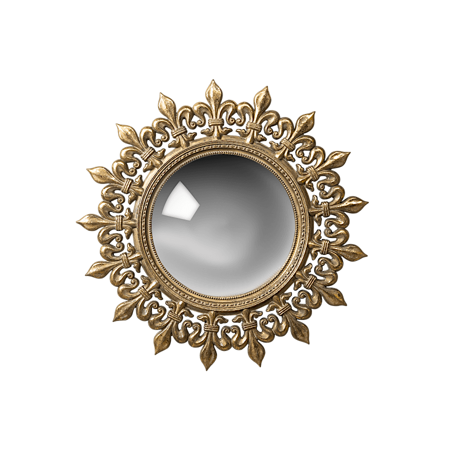 Miroir convexe Soleil en résine dorée patinée D34cm | Deco-Delight.com