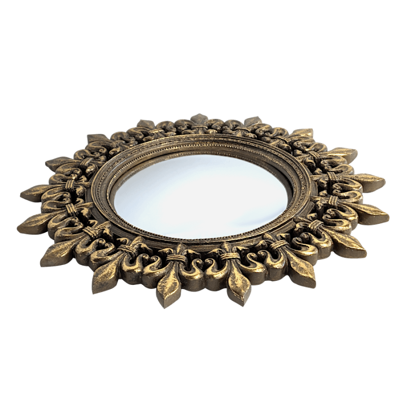 Miroir convexe Soleil en résine dorée patinée D34cm | Deco-Delight.com