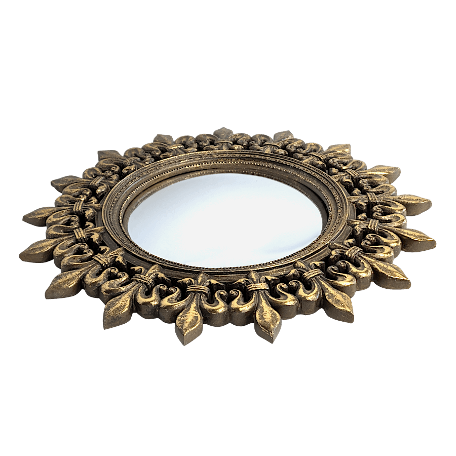 Miroir convexe Soleil en résine dorée patinée D34cm | Deco-Delight.com