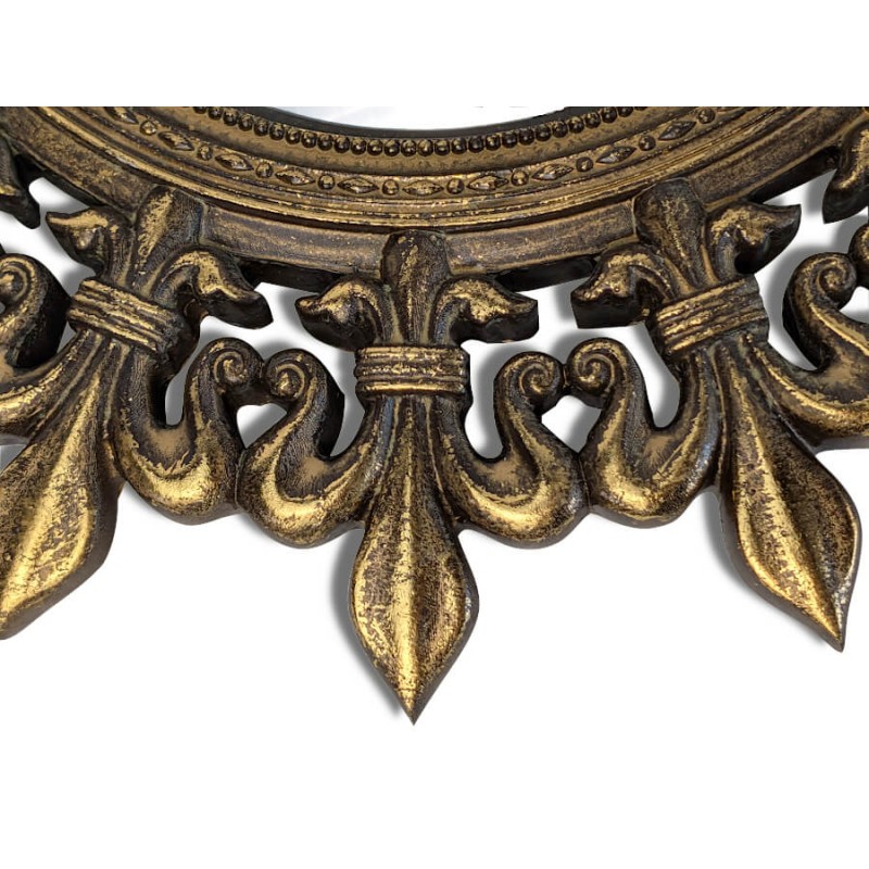 Miroir convexe Soleil en résine dorée patinée D34cm | Deco-Delight.com