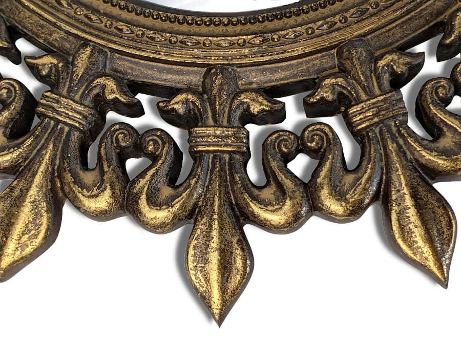 Miroir convexe Soleil en résine dorée patinée D34cm | Deco-Delight.com