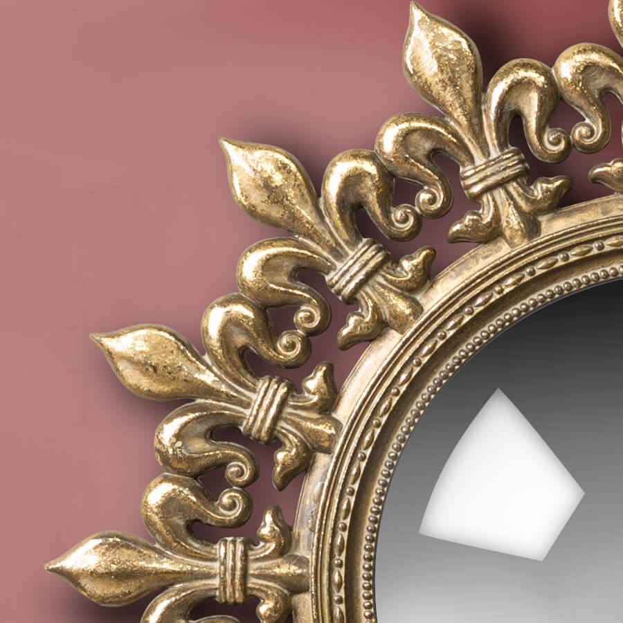 Miroir convexe Soleil en résine dorée patinée D34cm | Deco-Delight.com