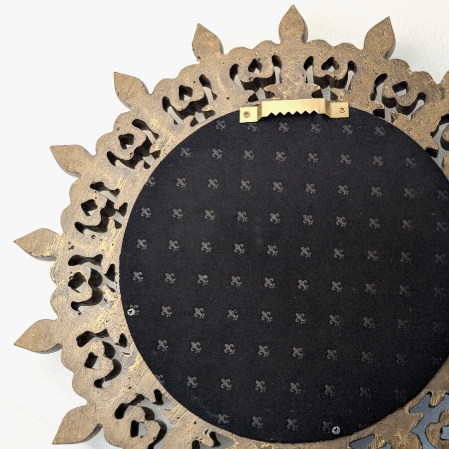 Miroir convexe Soleil en résine dorée patinée D34cm | Deco-Delight.com