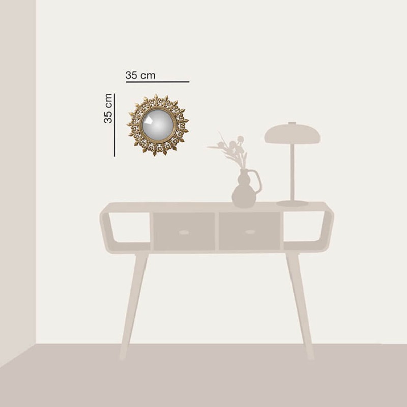 Miroir convexe Soleil en résine dorée patinée D34cm | Deco-Delight.com