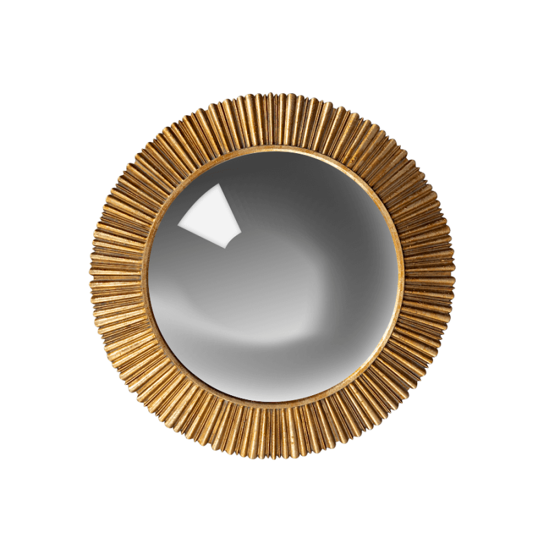 Miroir convexe Soleil Rayonnant résine dorée D25 cm | Deco-Delight.com