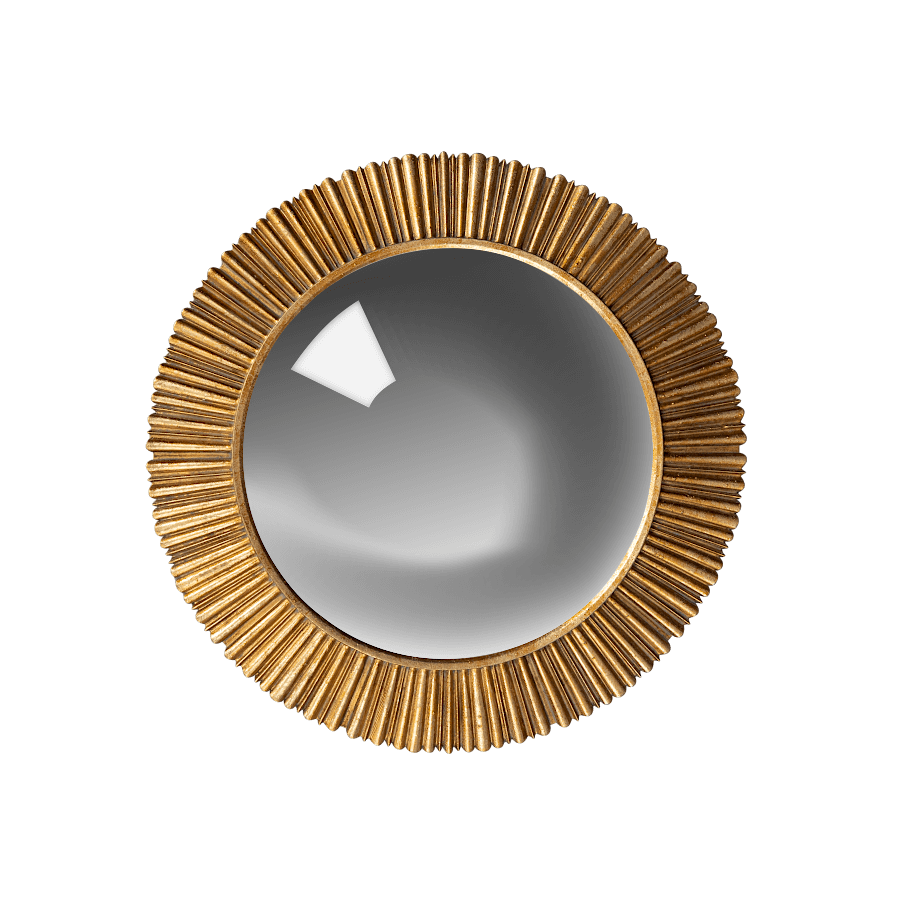 Miroir convexe Soleil Rayonnant résine dorée D25 cm | Deco-Delight.com