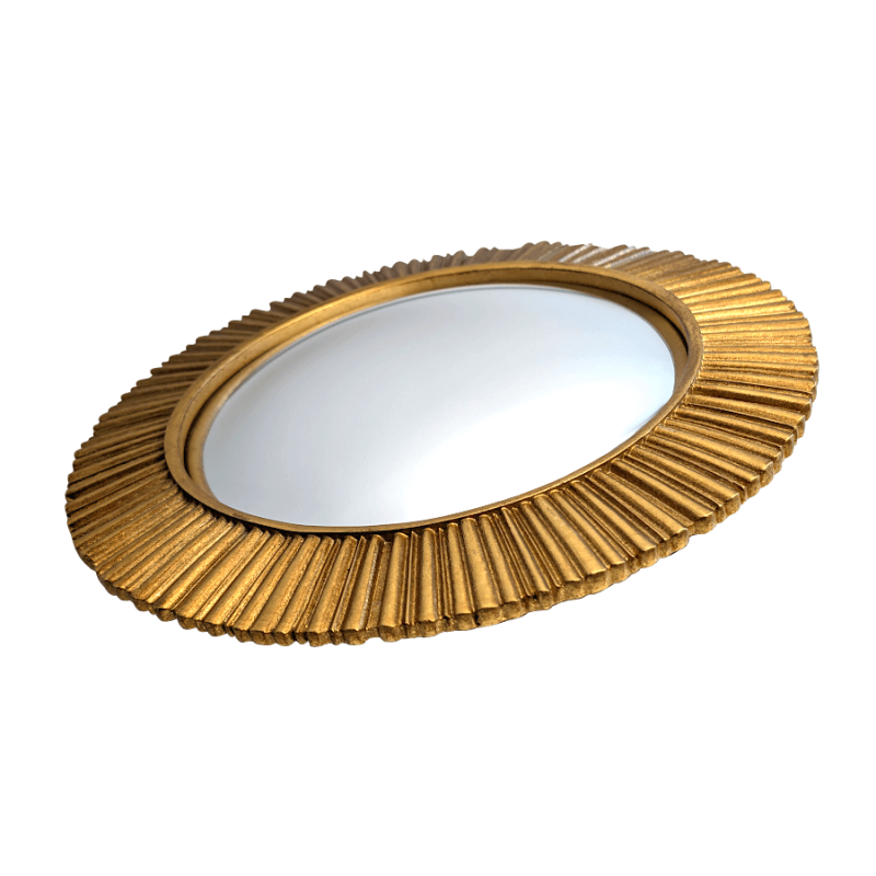 Miroir convexe Soleil Rayonnant résine dorée D25 cm | Deco-Delight.com