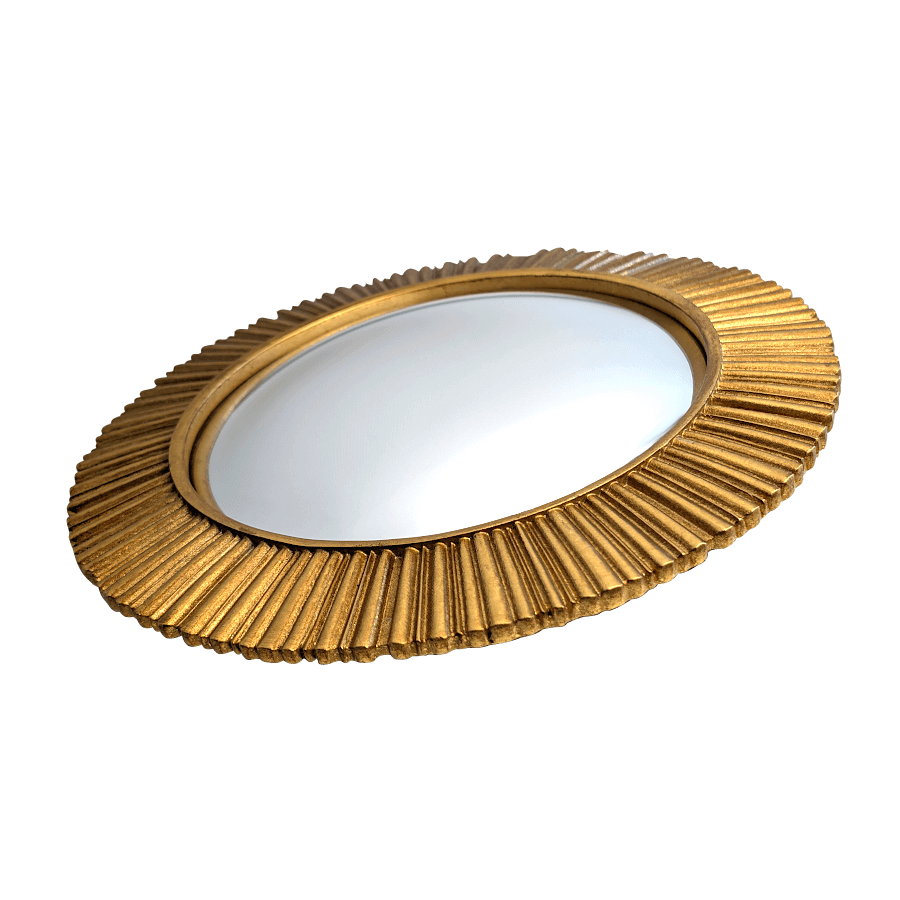 Miroir convexe Soleil Rayonnant résine dorée D25 cm | Deco-Delight.com